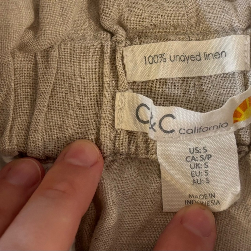 C&C California Linen Paperbag Waist Shorts Small Cream Elastic Waist - Picture 5 of 5